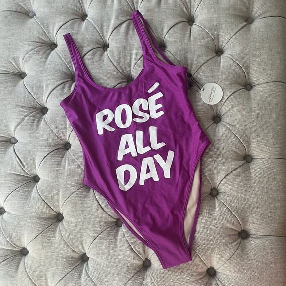 Dixperfect One Piece Swimsuit Womens L‎ Purple Rose All Day Wide Straps High Leg - Picture 1 of 9